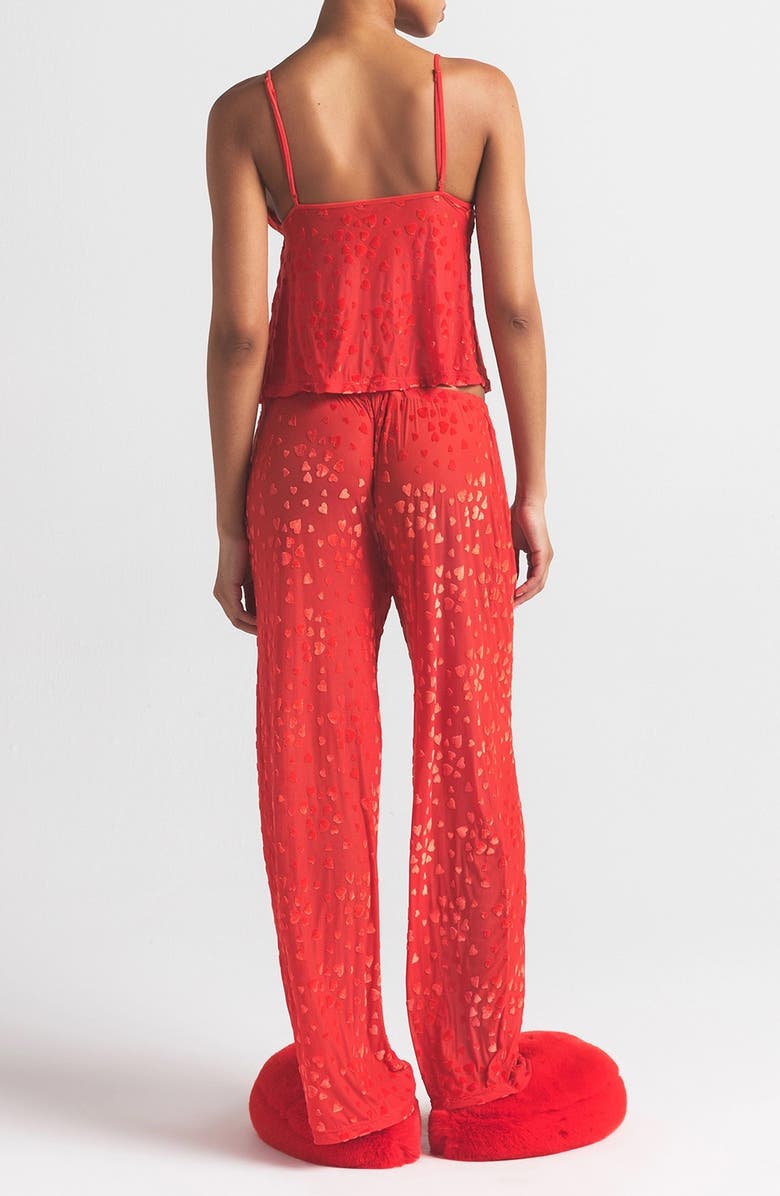 SKIMS Sheer Velvet Pajamas, Alternate, color, Ruby