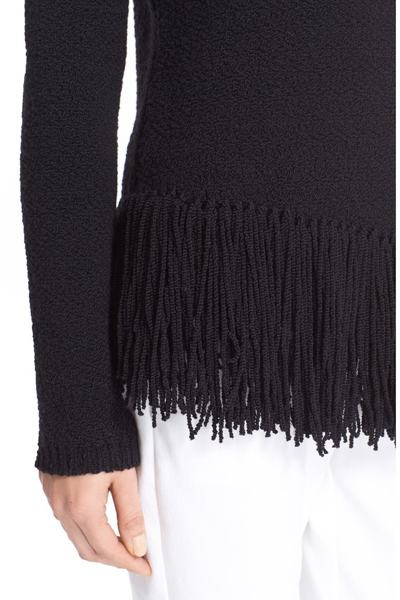 'Hudina R' Fringe Merino Sweater, Alternate, color, BLACK