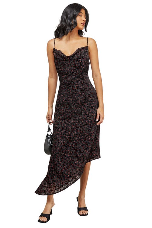 Warehouse Spot Devore Cowl Neck Maxi Dress In Multi