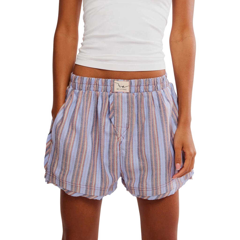 Free People Day To Day Flannel Boxer Pajama Shorts In Blue