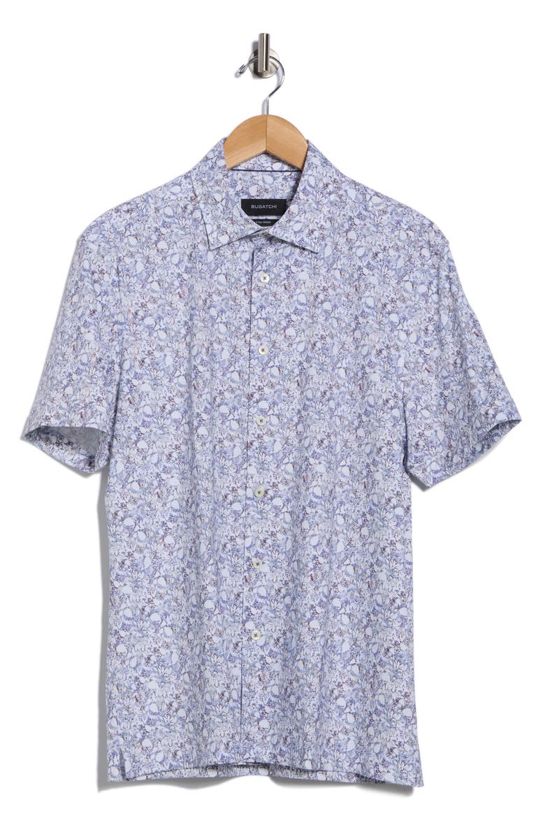 Bugatchi Milo Short Sleeve 8-Way Stretch OoohCotton<sup>®</sup> Button-Up Shirt, Alternate, color, Chalk