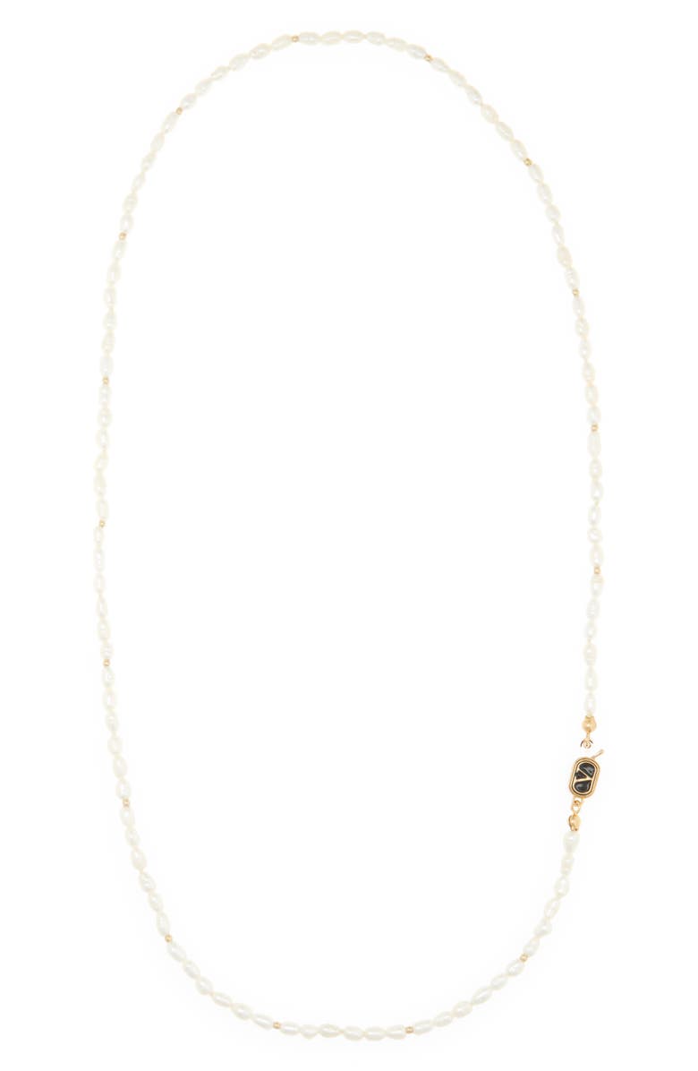 Valentino Garavani Men's Freshwater Pearl Necklace, Main, color, Pearl/Black/ Gold