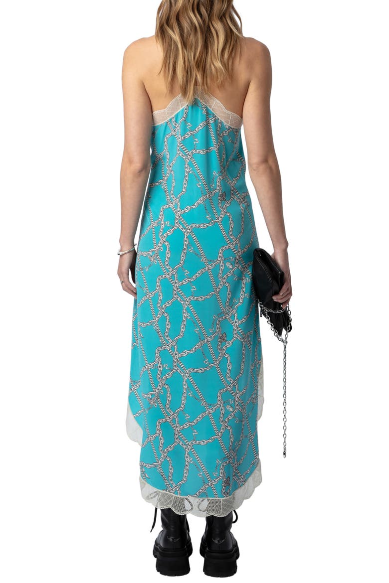 Ristyl Chaines Lace Trim Silk Maxi Dress, Alternate, color, AQUA