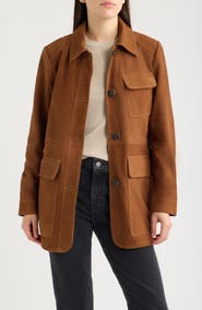 Bernardo Cinched Waist Leather Suede Jacket