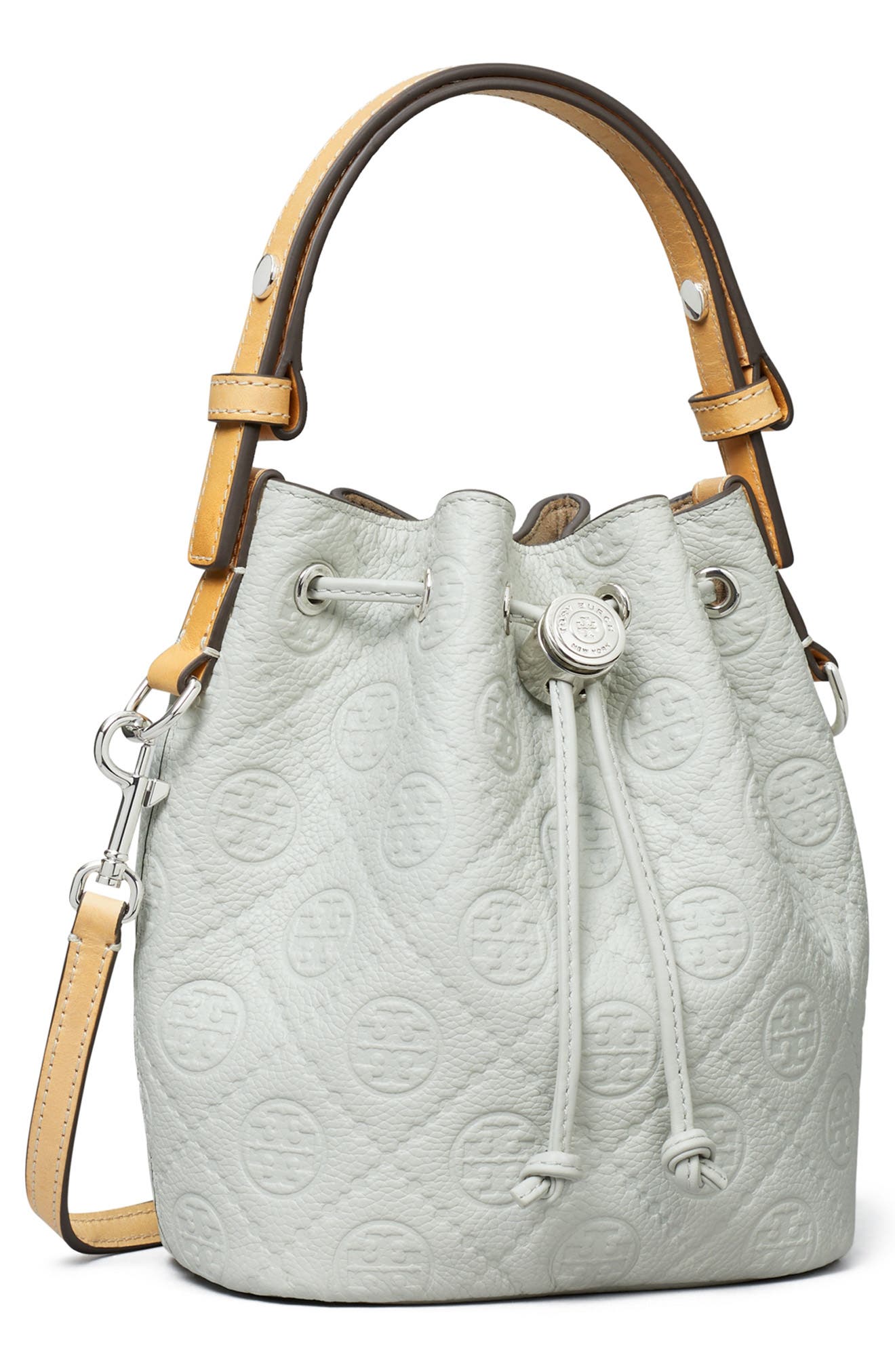 Tory Burch Mini T Monogram Pebble Leather Bucket Bag, Alternate, color, 