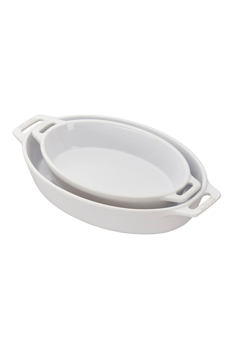 2-Piece Enameled Ceramic Oval Baking Dishes, Main, color, WHITE