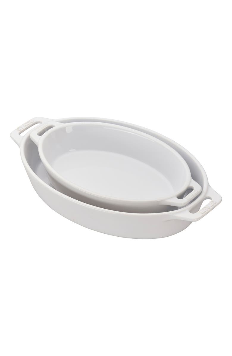 Staub 2-Piece Enameled Ceramic Oval Baking Dishes, Main, color, White