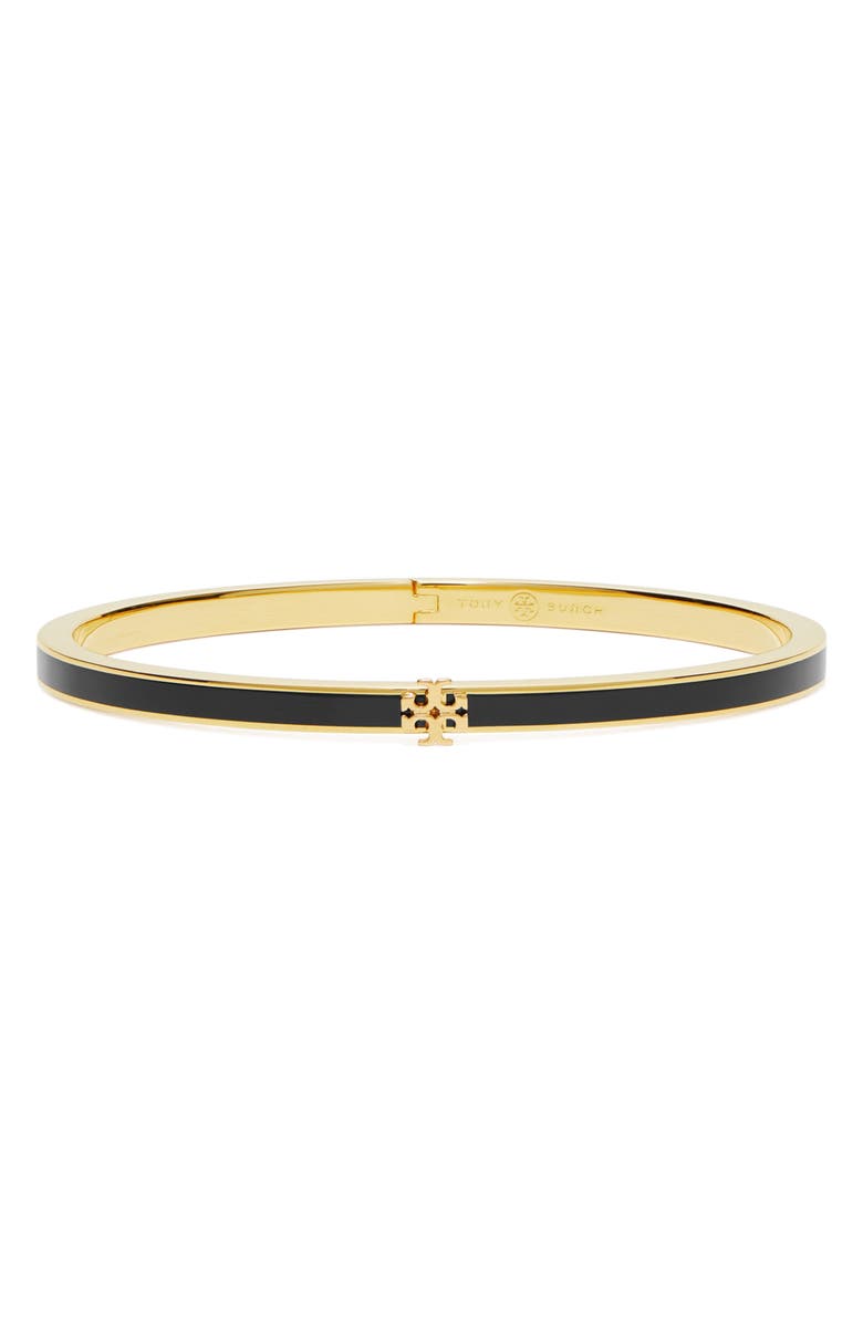 Tory Burch Thin Icon Enamel Bracelet, Main, color, Tory Gold / Black