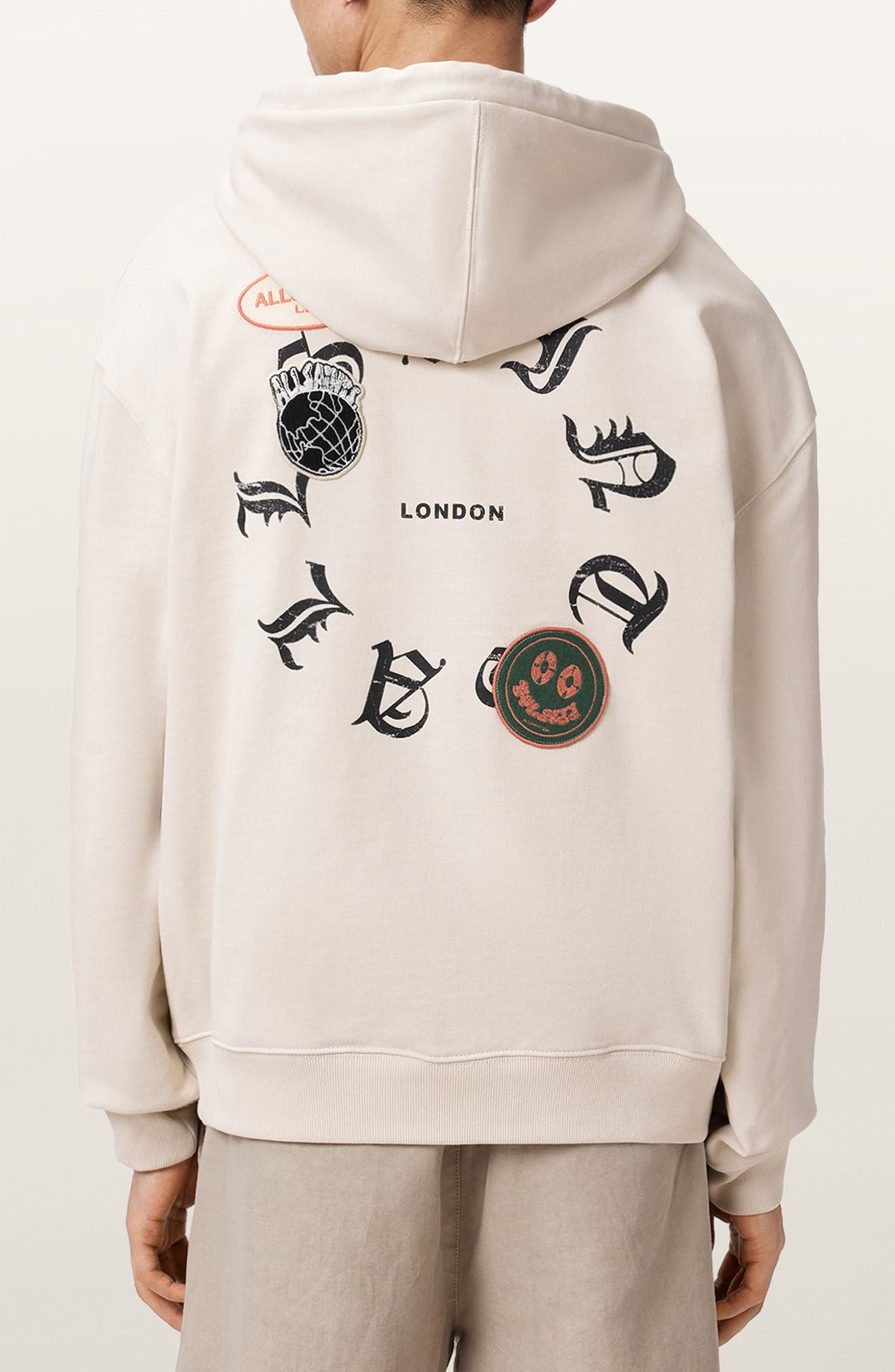 AllSaints Patcher Graphic Cotton Zip Front Hoodie (Men) | Nordstrom