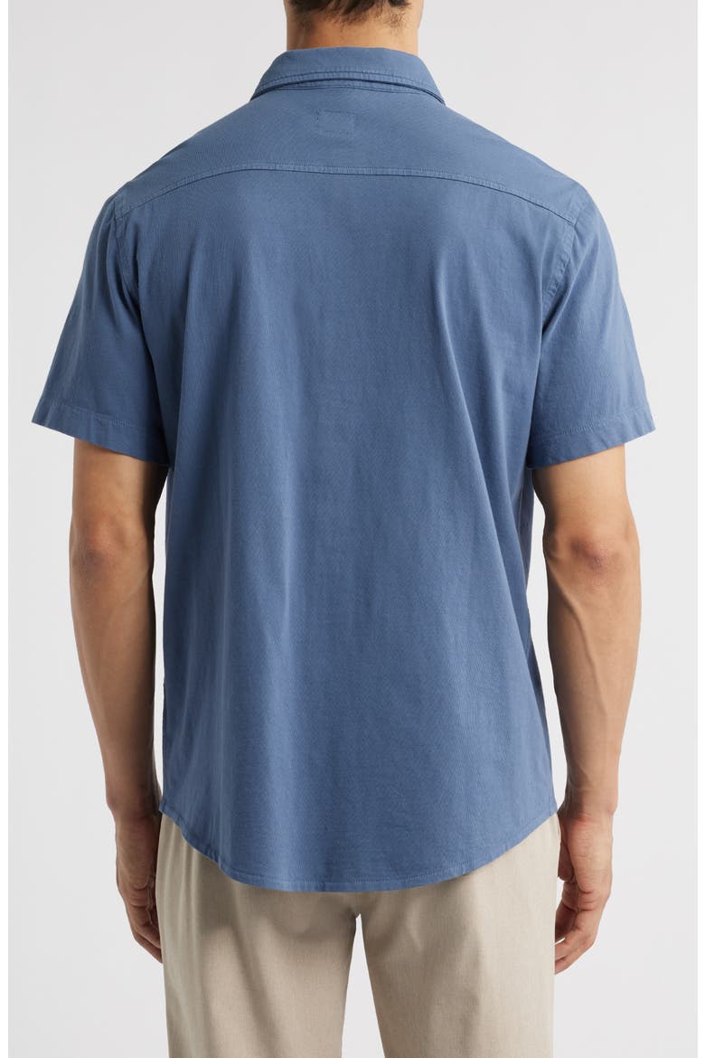 Saltaire Organic Cotton Knit Short Sleeve Button-Up Shirt, Alternate, color, NAVY