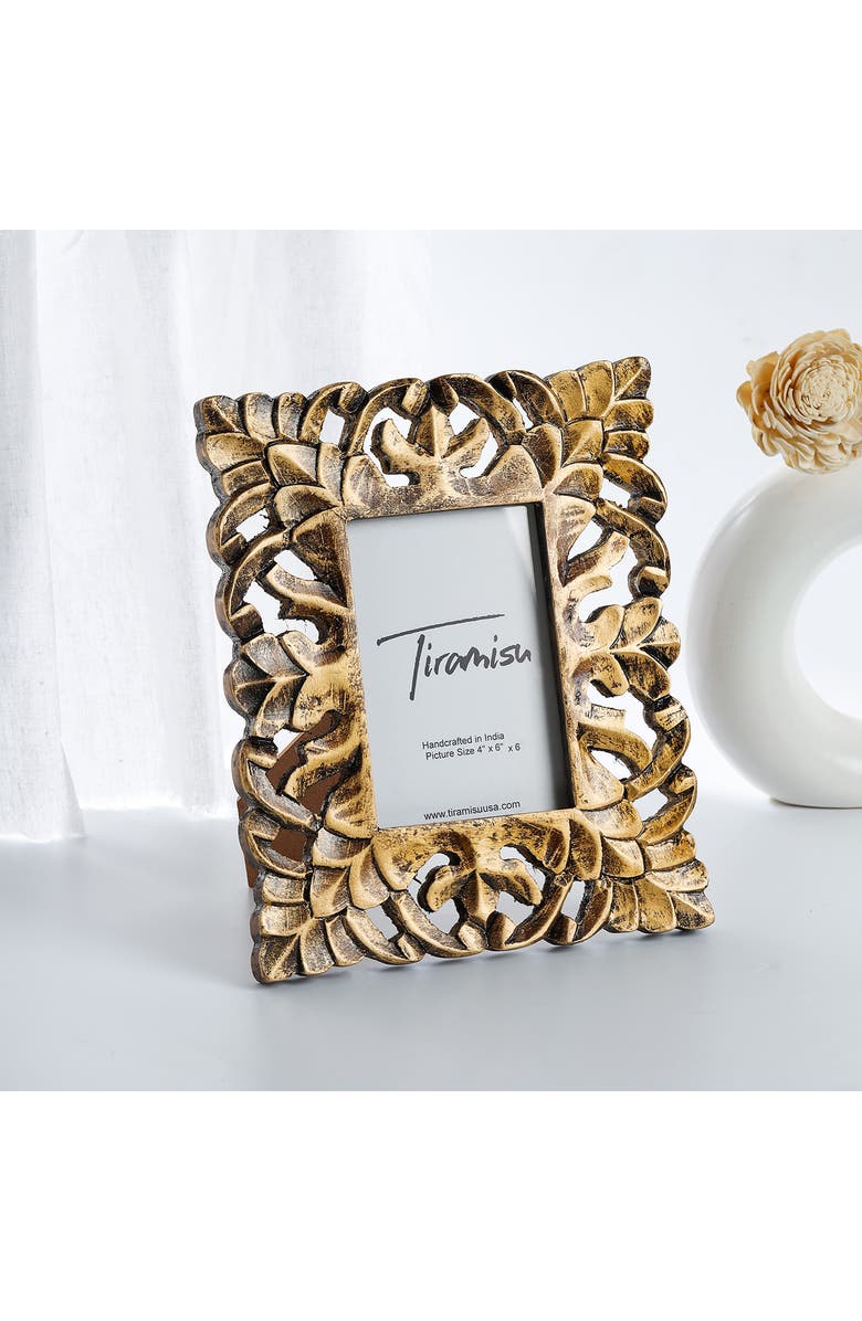 Tiramisu Artisanal Artistry Wood Carved Picture Frame, Alternate, color, Gold/ Antique