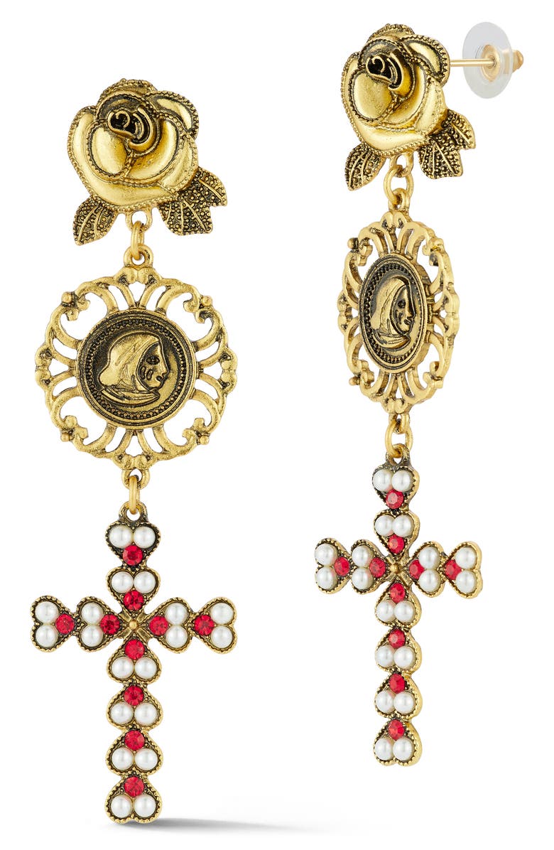 SPHERA MILANO Cross Drop Earrings, Main, color, Gold