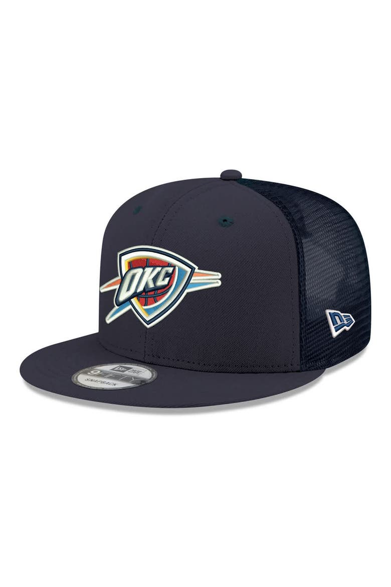 Men's New Era Navy Oklahoma City Thunder Core Logo Meshback 9FIFTY Snapback Hat, Main, color, Navy