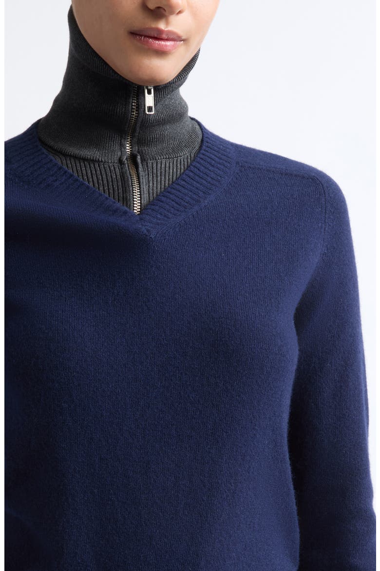Wool & Cotton Blend Half Zip Sweater, Alternate, color, NAVY - GREY MELANGE