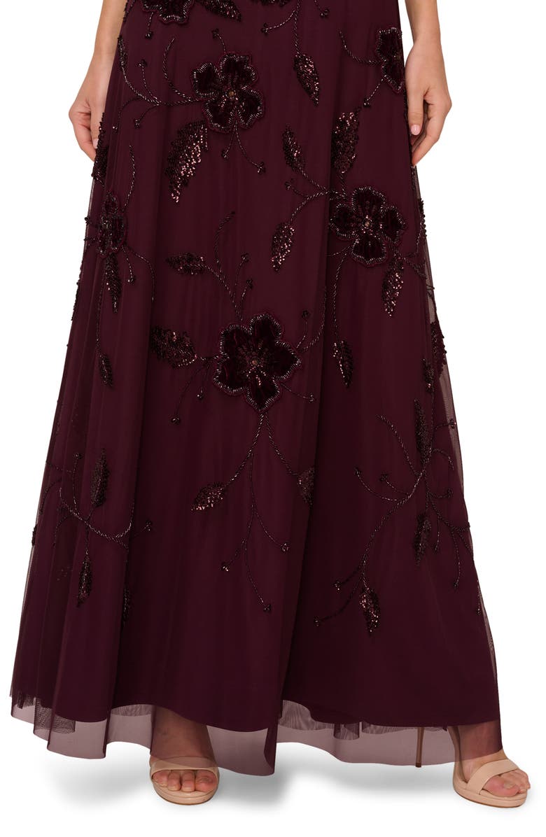 Adrianna Papell Beaded Floral Velvet Gown, Alternate, color, Night Plum