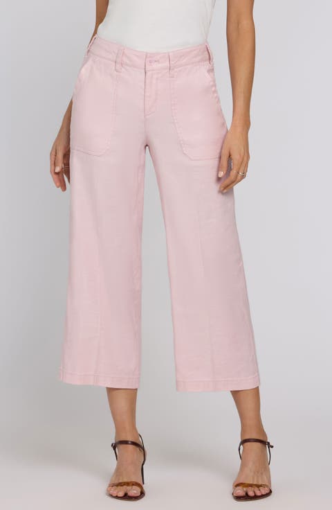 Linen Blend Crop Wide Leg Pants