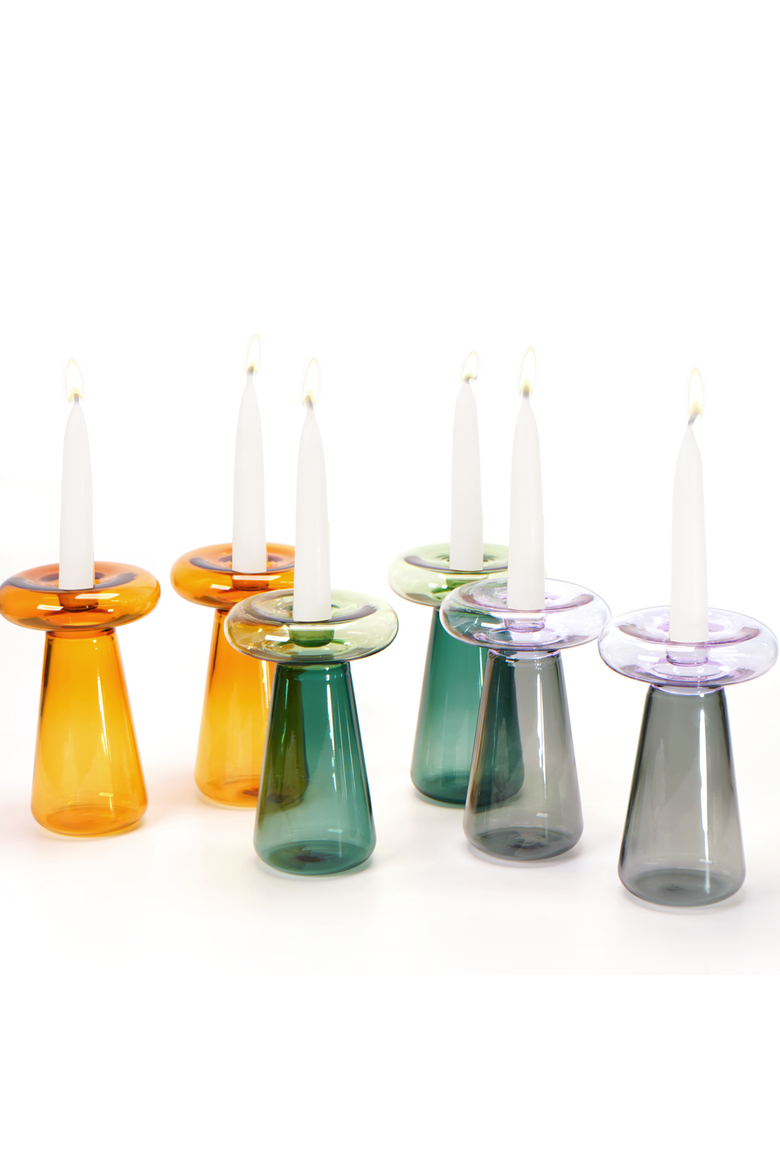 Mushroom Candlesticks, Alternate, color, Emerald + Grass