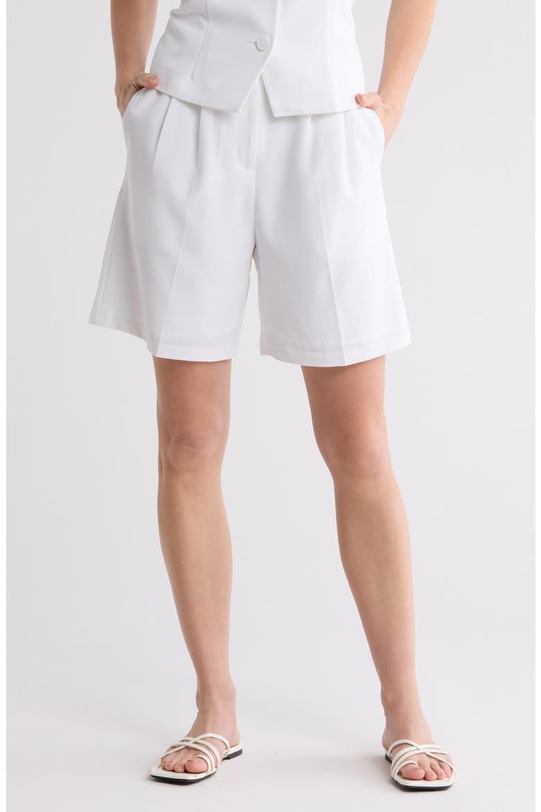 Pleated Front Bermuda Shorts, Main, color, WHITE