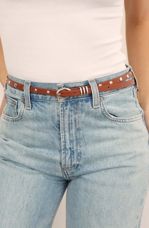 Ettika Skinny Studded Leather Belt In Brown
