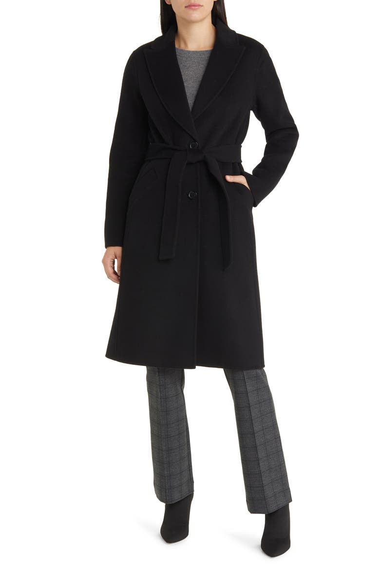 Belted Wool Blend Coat, Main, color, BLACK