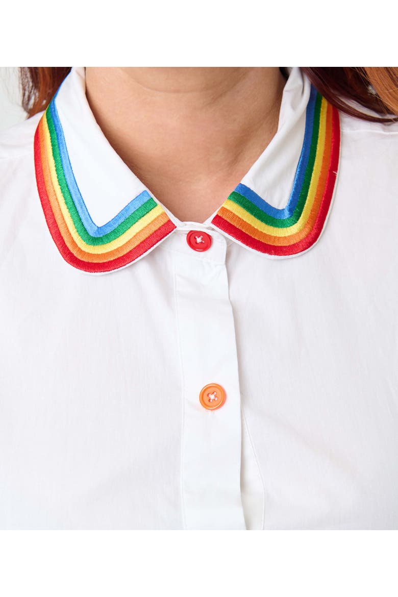 Plus Size 1940s Collared Blouse, Alternate, color, White W/Rainbow Details