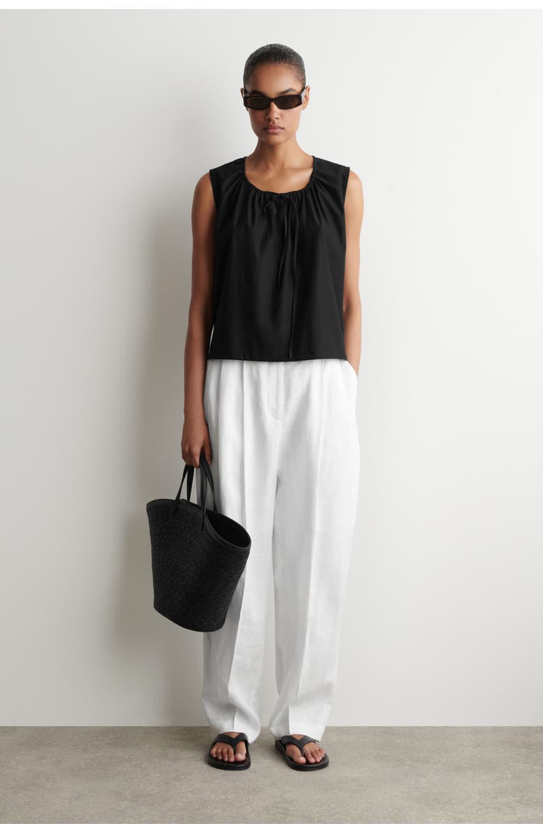 COS Gathered-neck Jersey Tank Top, Alternate, color, Black