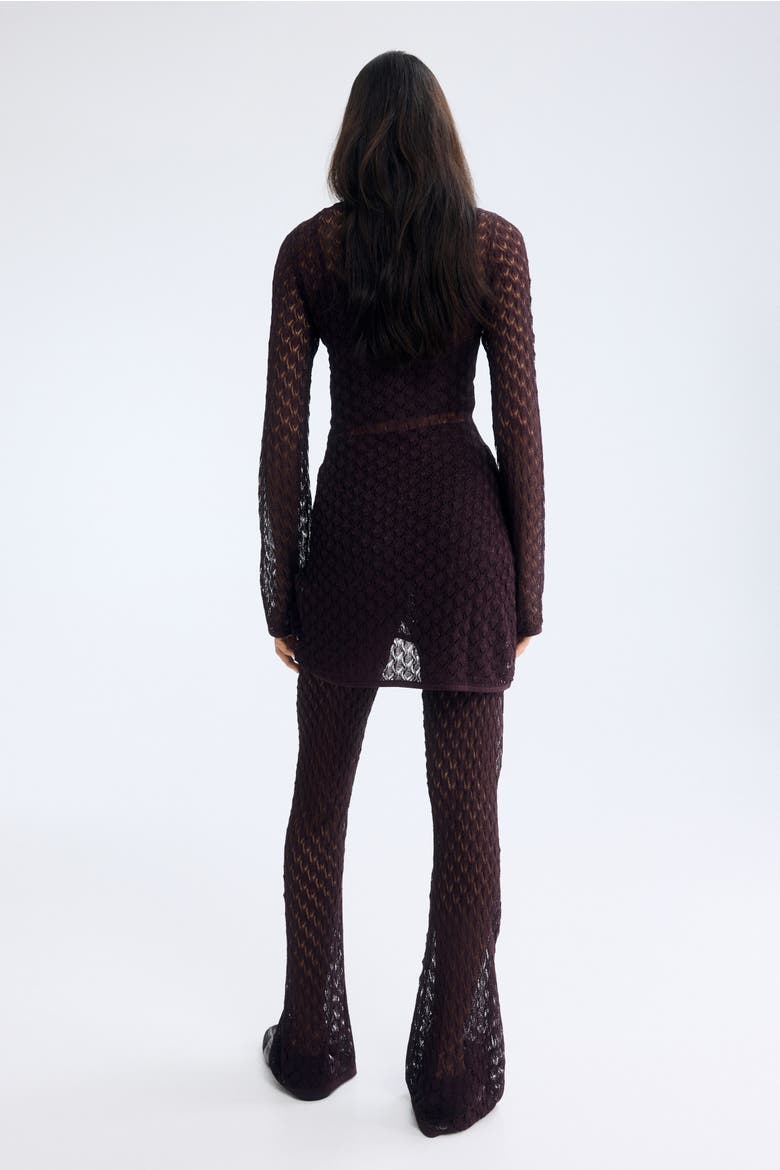 Shimmering Pointelle-knit Trousers, Alternate, color, Plum red
