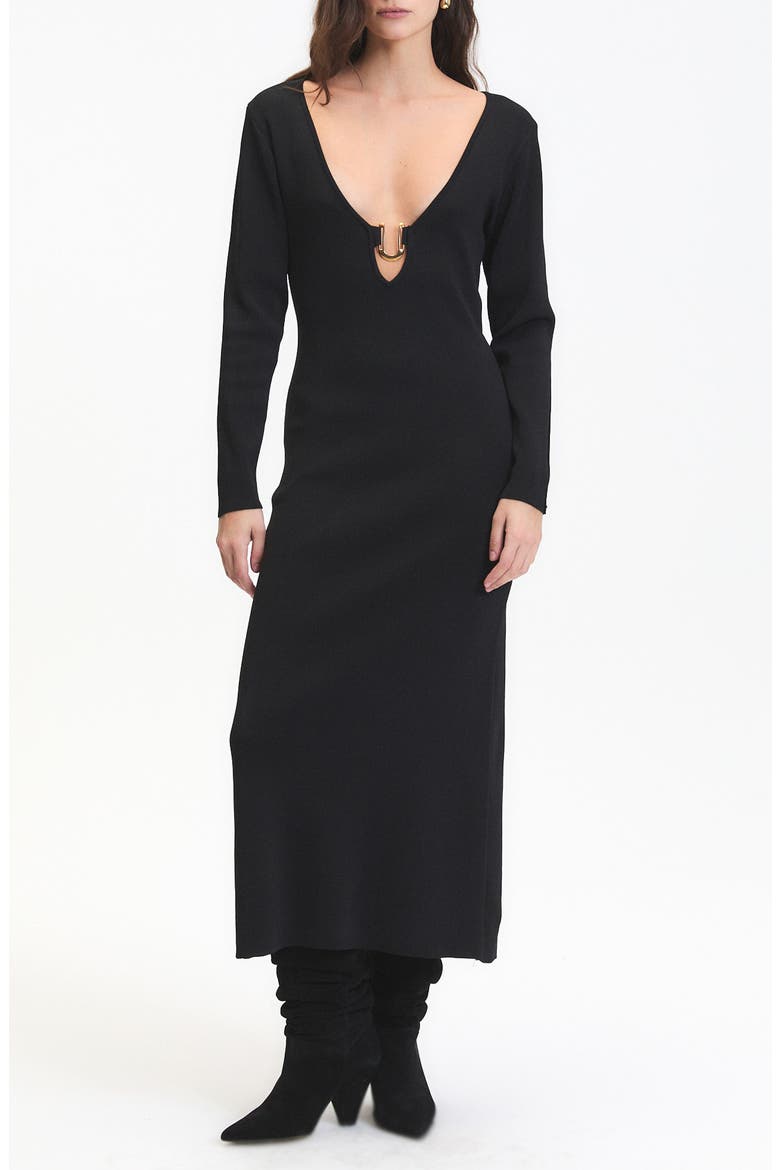 Maurice Long Sleeve Knit Midi Dress, Main, color, BLACK