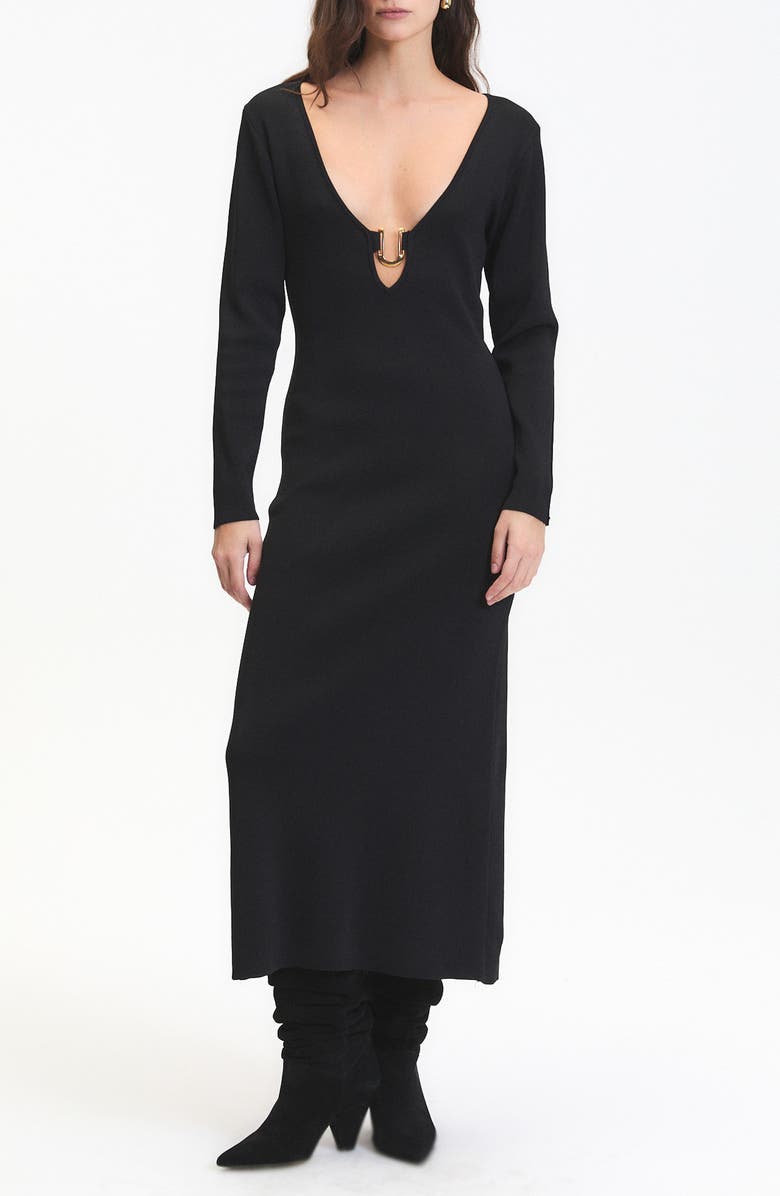 DELUC Maurice Long Sleeve Knit Midi Dress, Main, color, Black