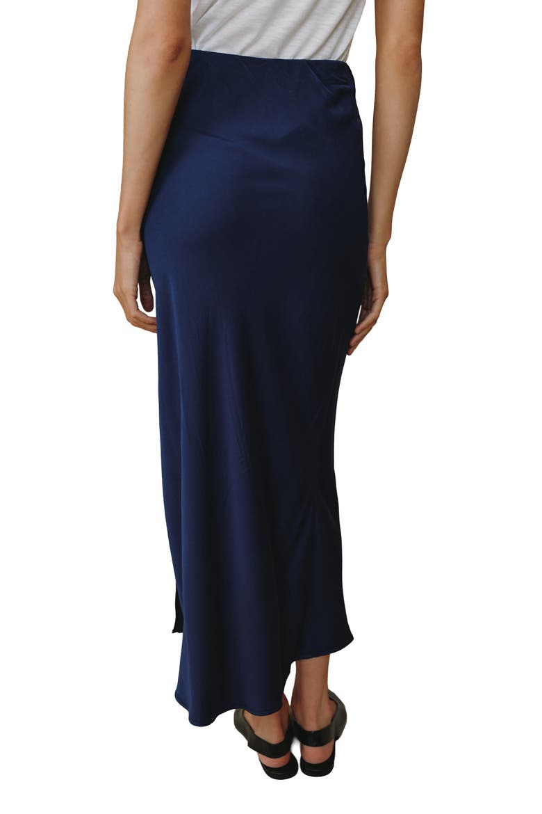 Side Slit Bias Satin Maxi Skirt, Alternate, color, ECLIPSE BLUE