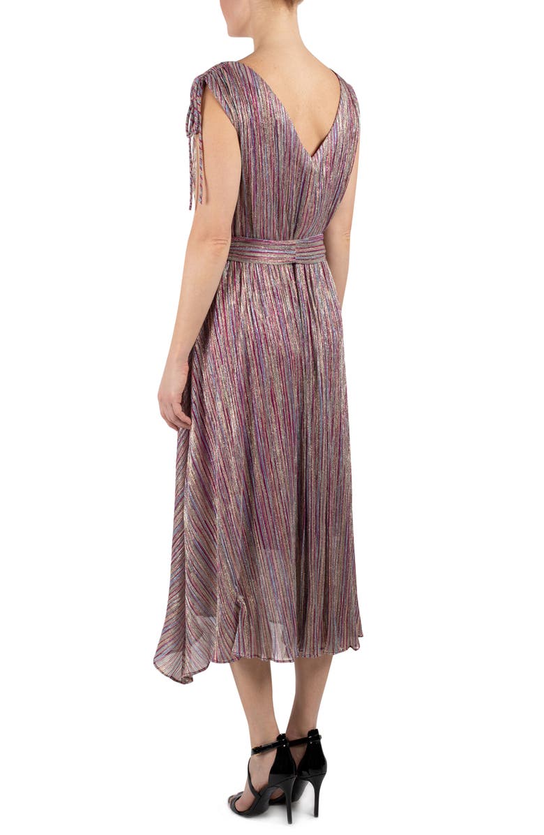 Julia Jordan Metallic Stripe Faux Wrap Midi Dress, Alternate, color, Pink Multi