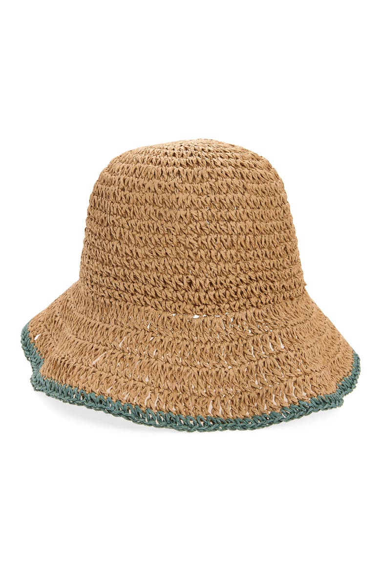 Packable Pop Trim Bucket Hat, Main, color, NATURAL- OLIVE