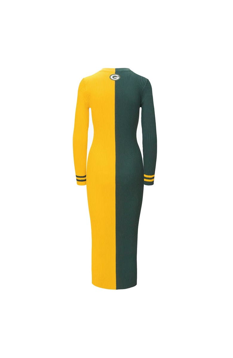 STAUD Women's STAUD Green/Gold Green Bay Packers Shoko Knit Button-Up Sweater Dress, Alternate, color, 