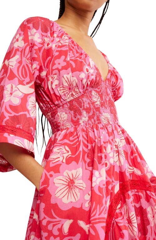 Free People Printed Smocked Waist Maxi Dress In Ruby Combo