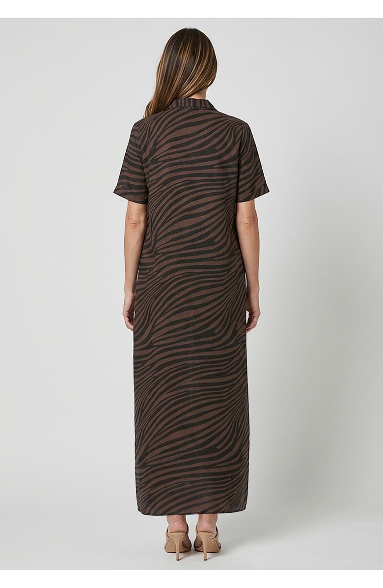 Jessica London Linen Short Sleeve Maxi Dress, Alternate, color, Rich Brown Zebra