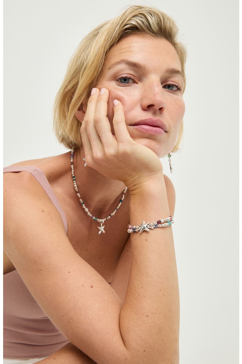 Silver-Tone Double Bracelet with Multicolor Faceted Crystals and Star, Alternate, color, Silver
