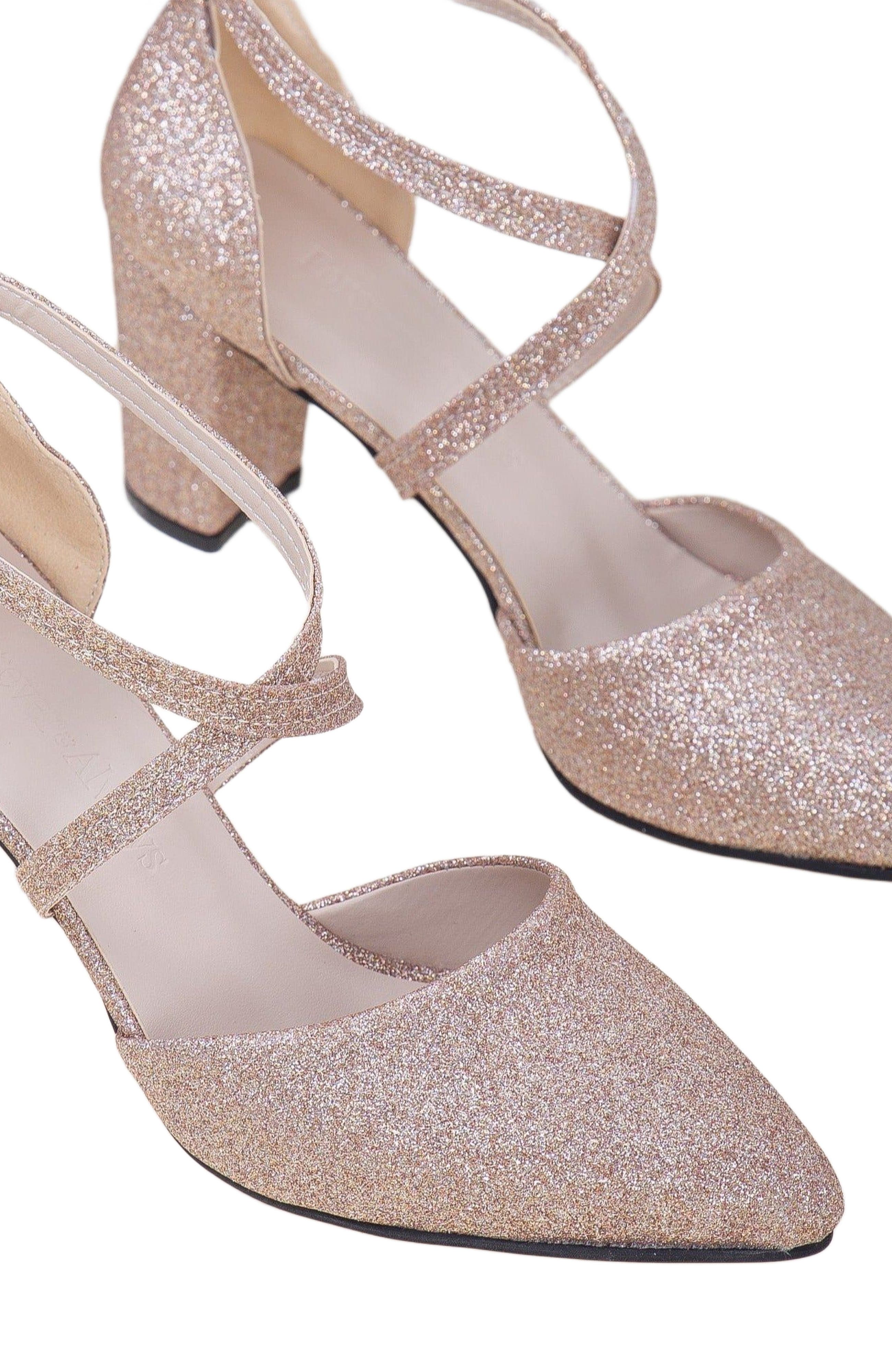 Forever 
Always Shoes Sina Criss Cross High Block Heels, Alternate, color, Rose Gold