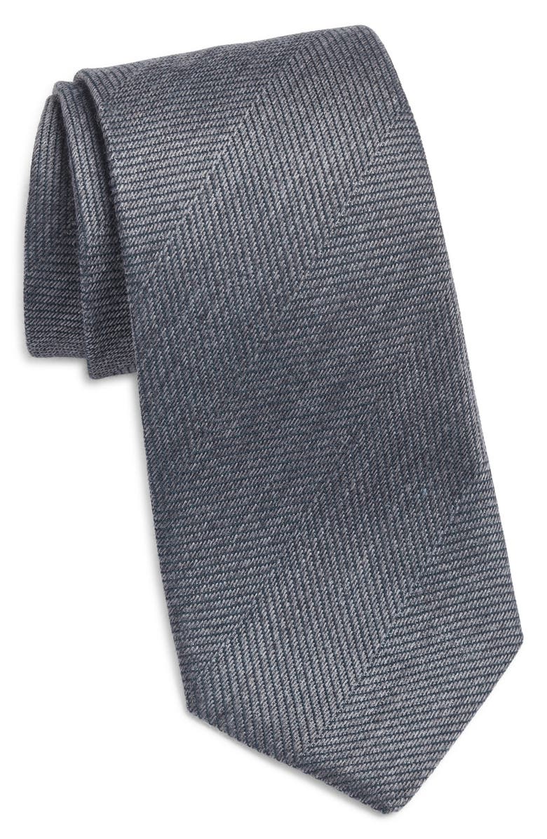 Jack Victor Solid Cotton, Wool & Silk Tie, Main, color, Grey