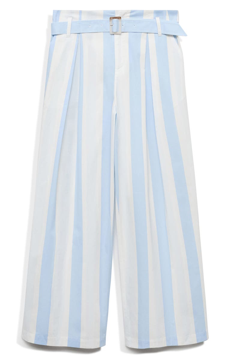 MANGO Belted Stripe Straight Leg Pants, Alternate, color, Sky Blue