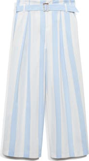 MANGO Belted Stripe Straight Leg Pants