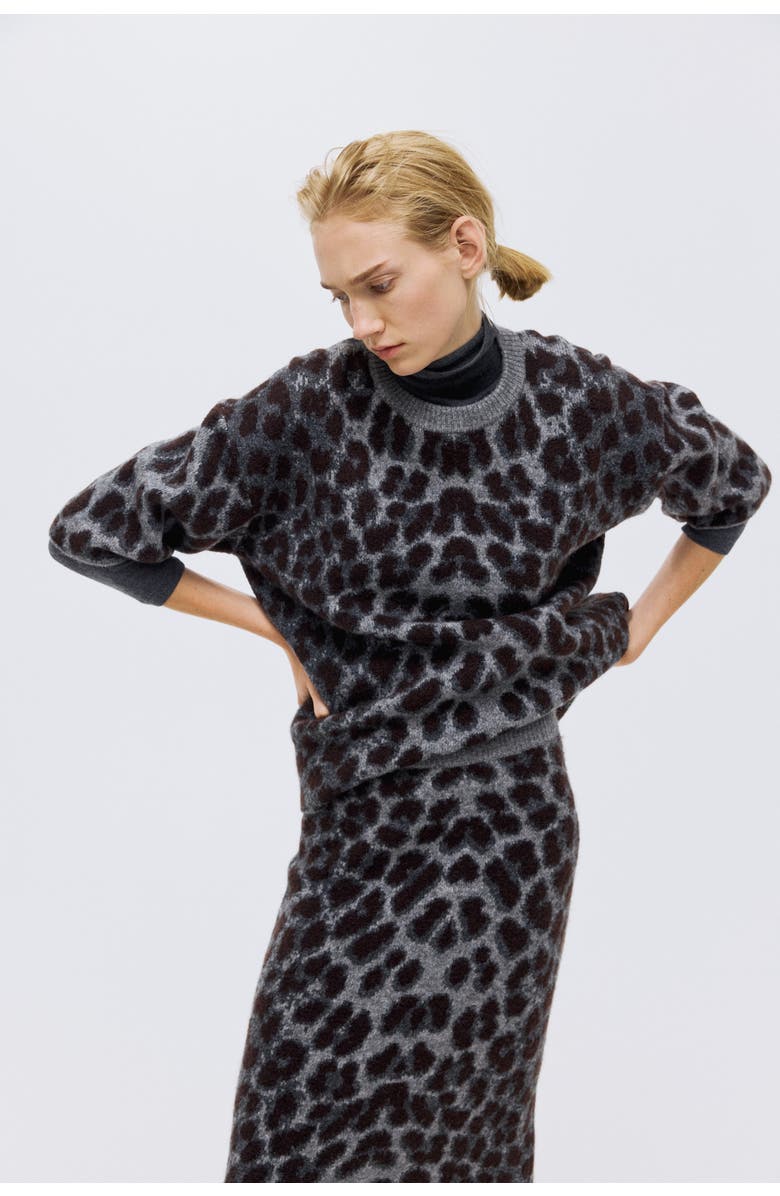 H&M Boxy Jacquard-knit Jumper, Alternate, color, Gray/Leopard Print