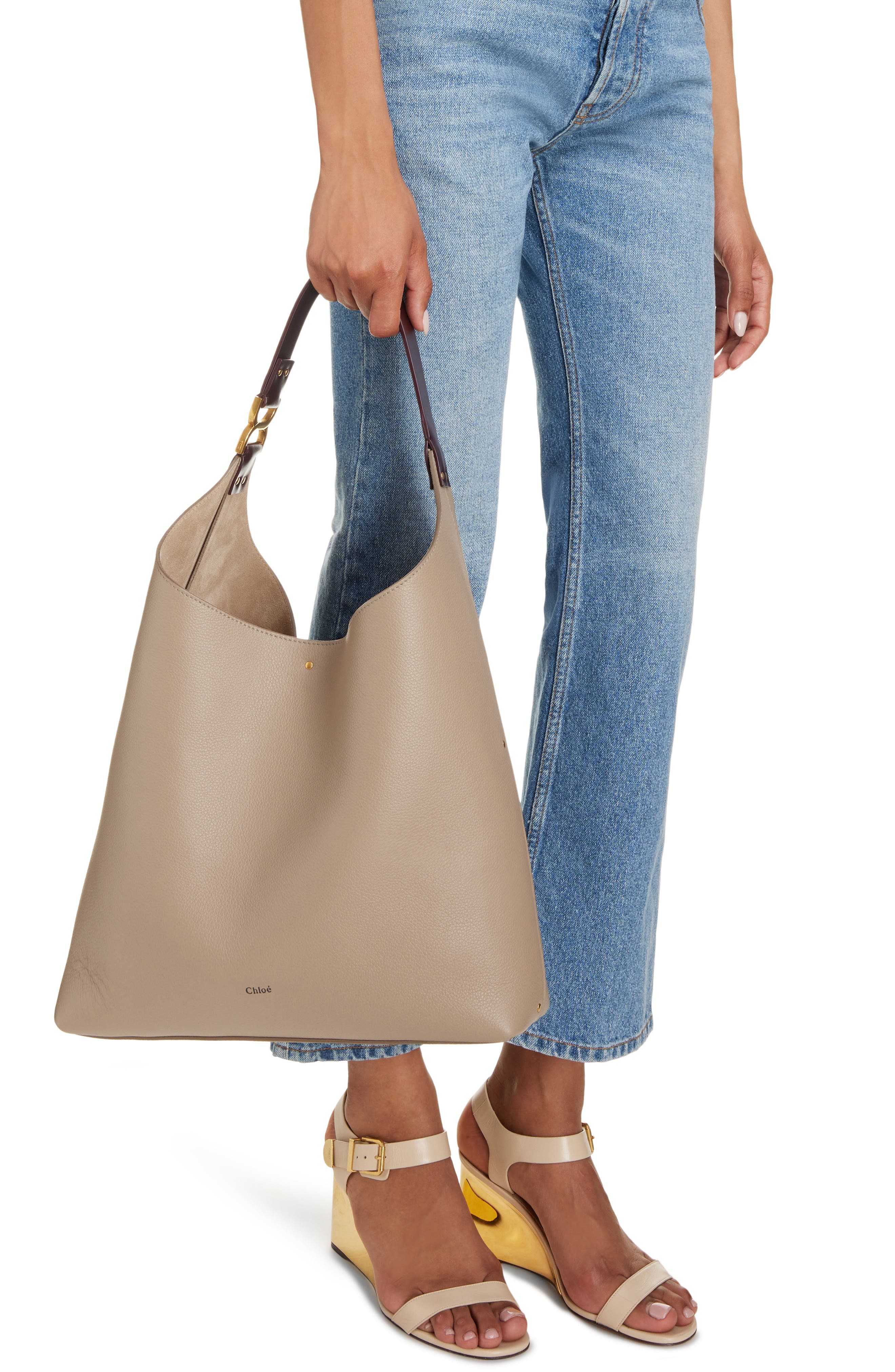 Chloé Marcie Leather Hobo Bag, Alternate, color, Motty Grey 23W