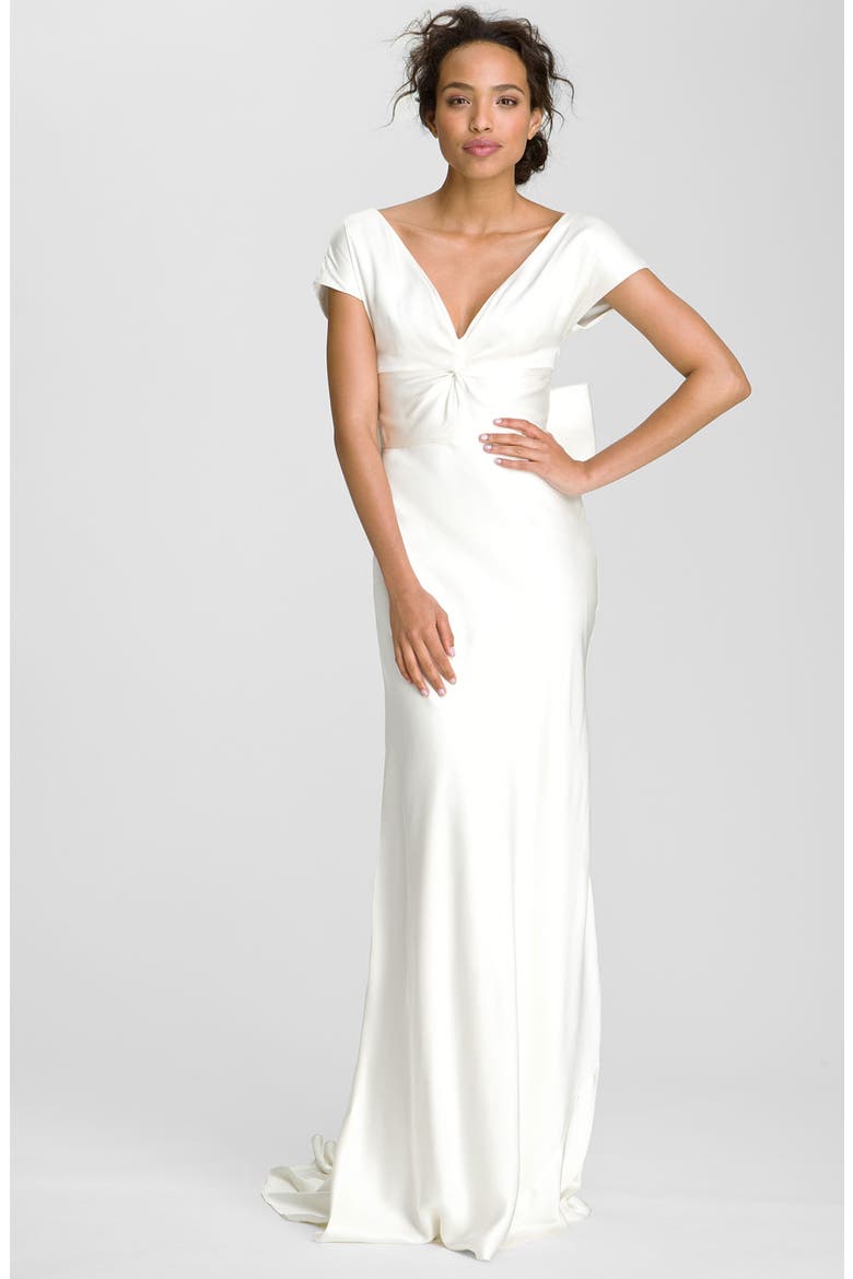 Knot Front Double Face Silk Gown, Main, color, ANTIQUE WHITE