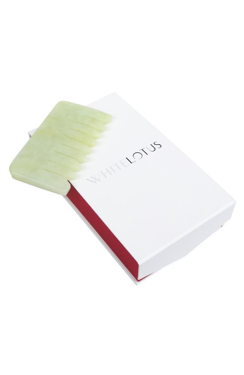 White Lotus Beauty Luxurious Jade Crystal Gua Sha Comb, Alternate, color, Green