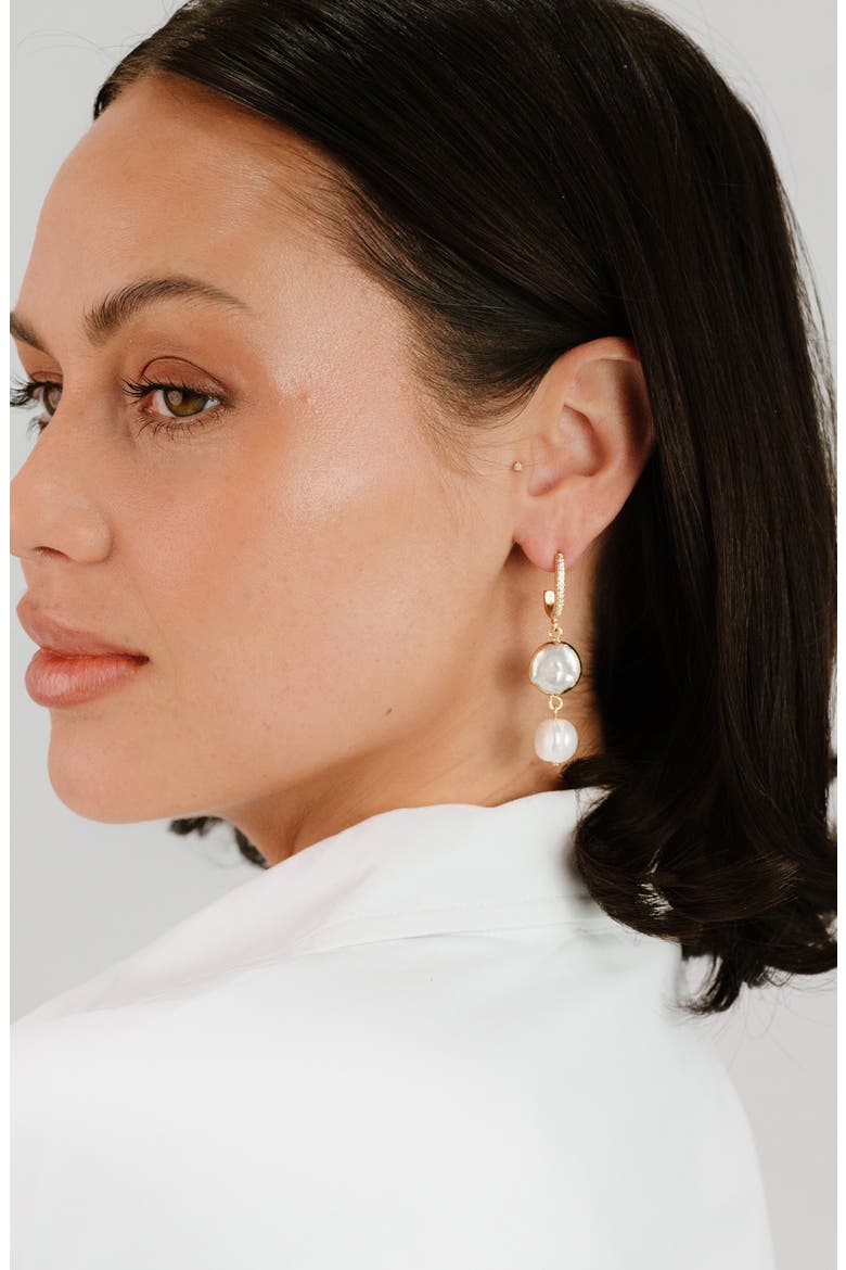 Cultured Freshwater Pearl Drop Huggie Hoop Earrings, Alternate, color, GOLD