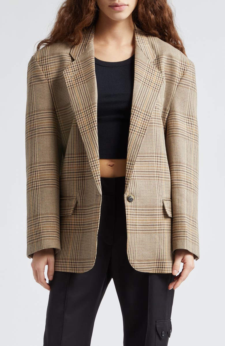 Smythe Massive One-Button Plaid Cotton & Linen Blazer, Main, color,