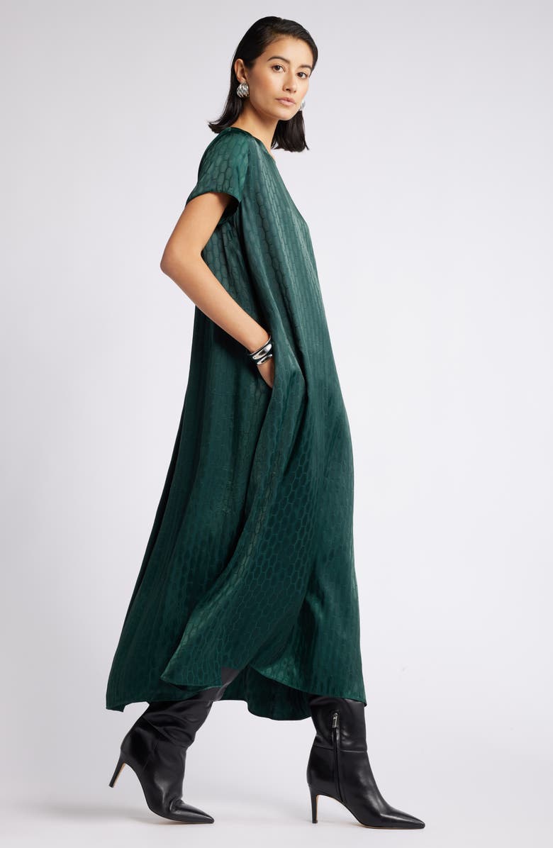 Nordstrom Jacquard Pleat Back Maxi Dress, Main, color, Green Park