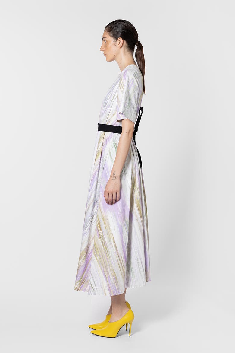 Sana Printed V-Neck Midi Dress, Alternate, color, Brush Chalk / Wisteria