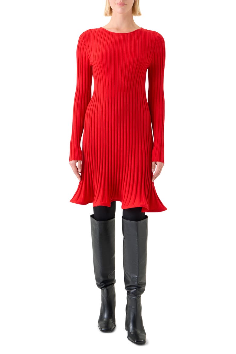 Long Sleeve Ribbed Sweater Dress, Main, color, VERMILLION