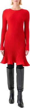 Akris punto Long Sleeve Ribbed Sweater Dress